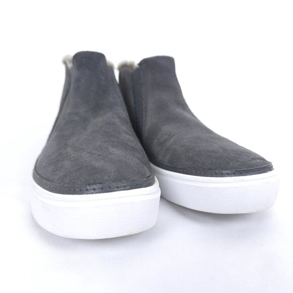 Toms Size 6.5 Bryce Grey Leather Suede Faux Fur Slip On Sneaker Pavement Gray - Picture 2 of 6